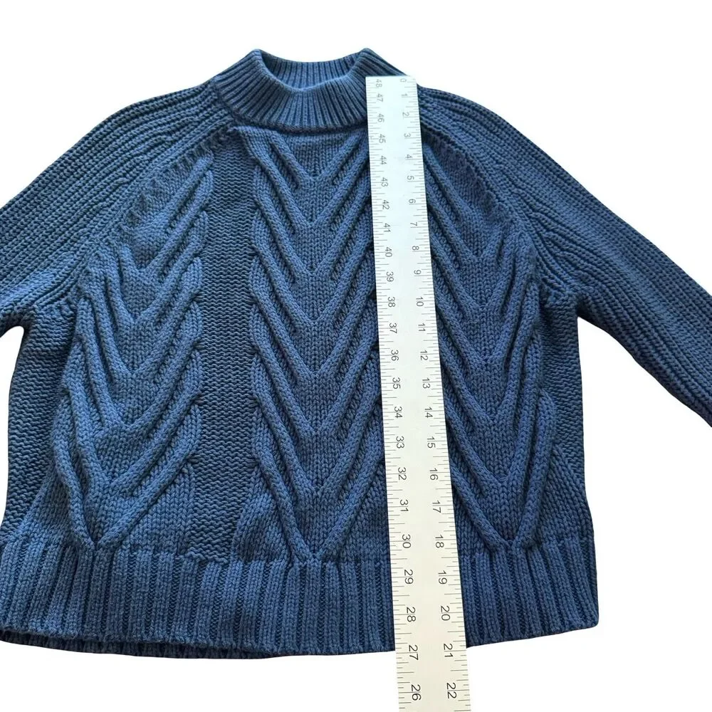 J. Crew Cable Knit Blue‎ Sweater 100% Cotton Mock Neck Sweater Chunky XXS